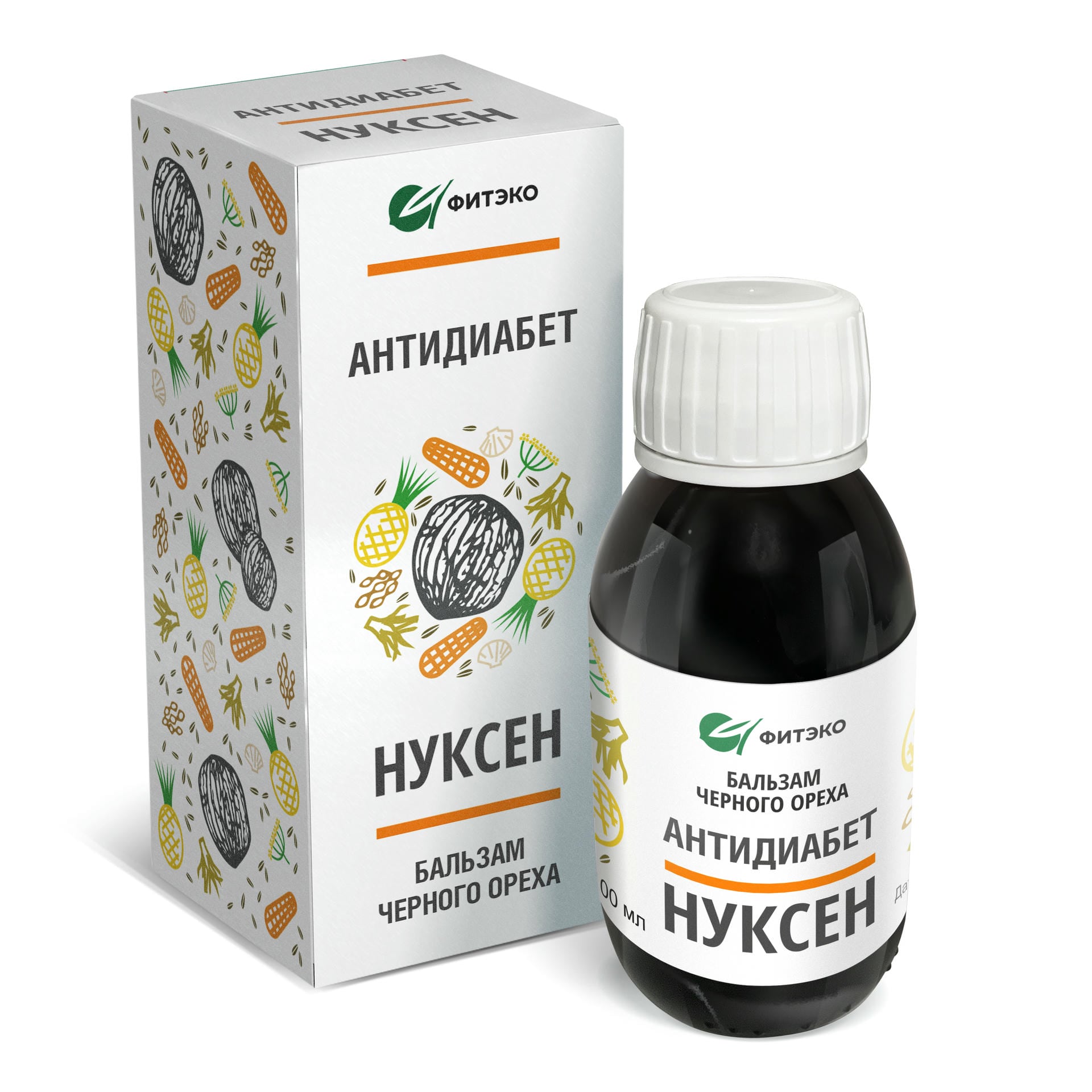 Mock-up created for smartymockups.com БАЛЬЗАМ ЧЁРНОГО ОРЕХА «НУКСЕН» АНТИДИАБЕТ